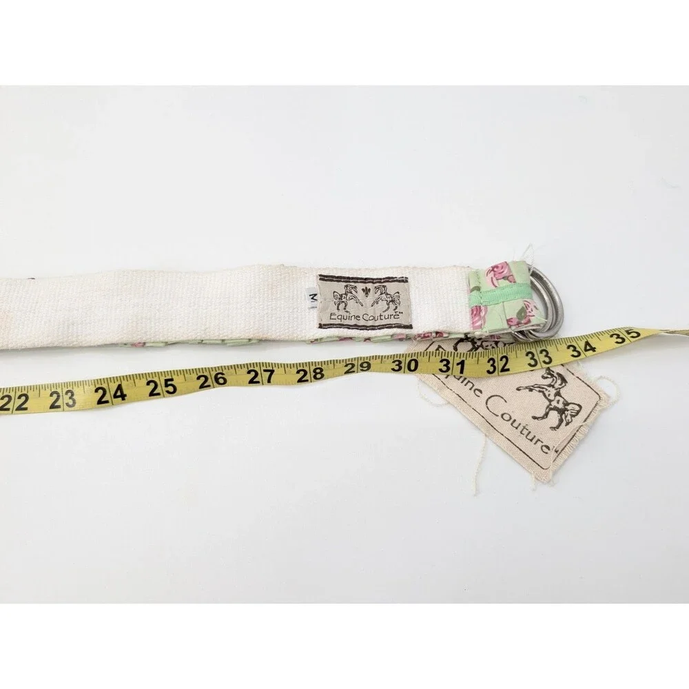 Equine Couture Green Floral Roses Ruffled Equestrian Canvas D-Ring Belt Medium